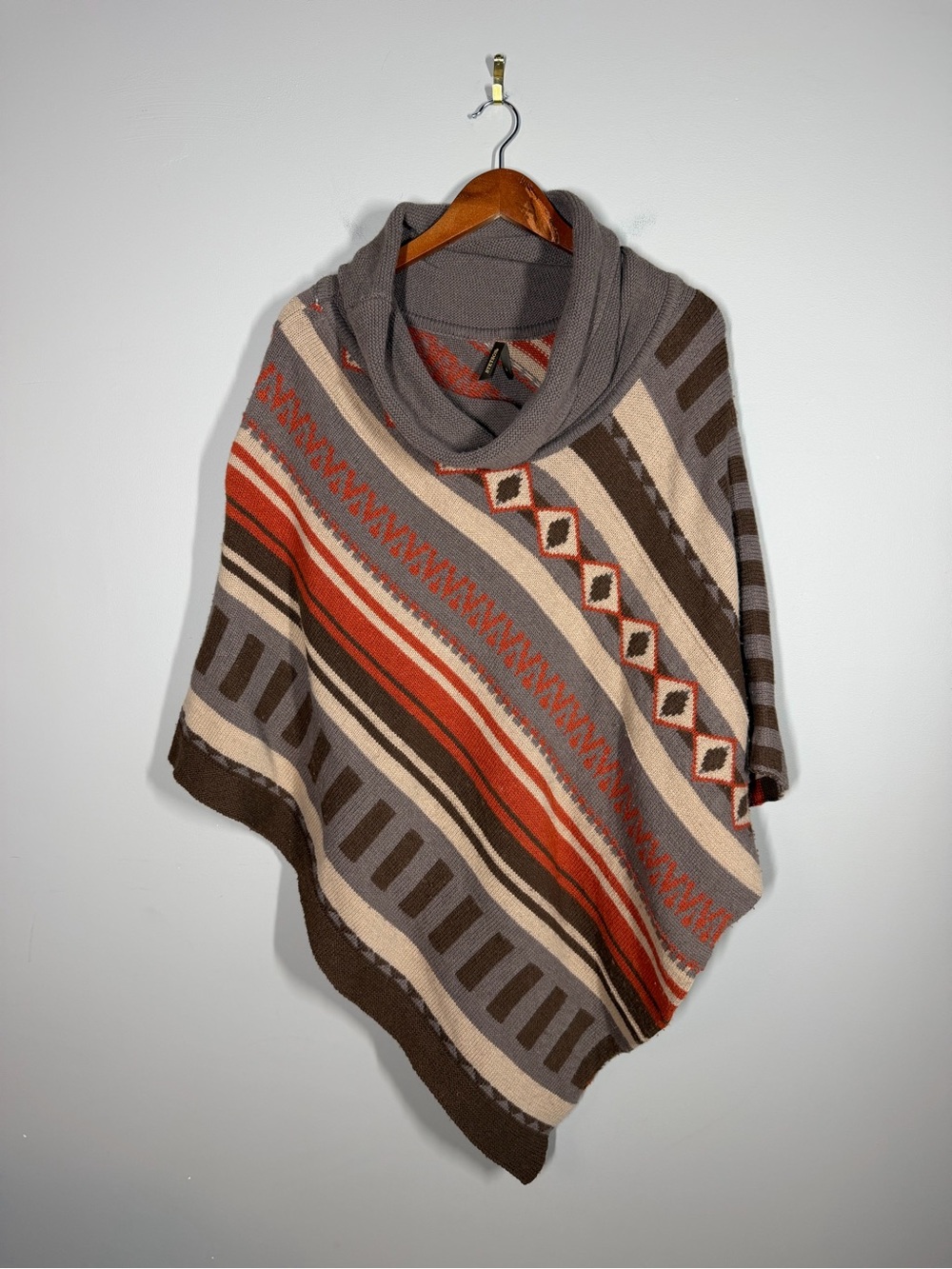 Stetson Western Cowl Neck Striped Poncho Sweater,  Size L